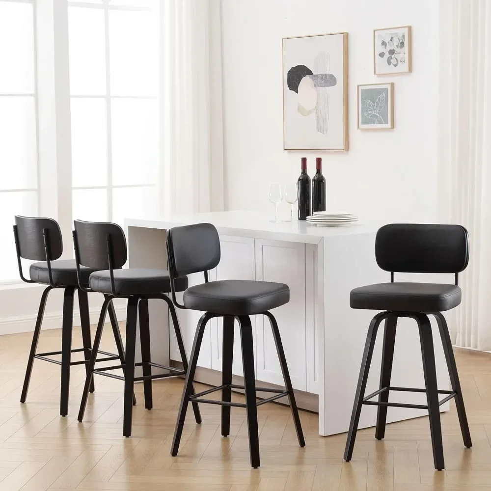 

Swivel Counter Height Bar Stools Set of 4, Upholstered Faux Leather Barstools with Back,26" Seat Height Bar Chairs Island Stools