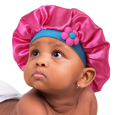 탄성 스트랩이있는 마카롱 풀오버 모자 컬러 새틴 수면 모자 꽃 아기 보닛의 어린이 나이트 캡