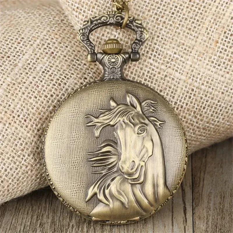 Horse Fesign Bronze Quartz Pocket Watch with Pendant Necklace Gift for Men Women Pocketwatch Masculino Relogio Clock