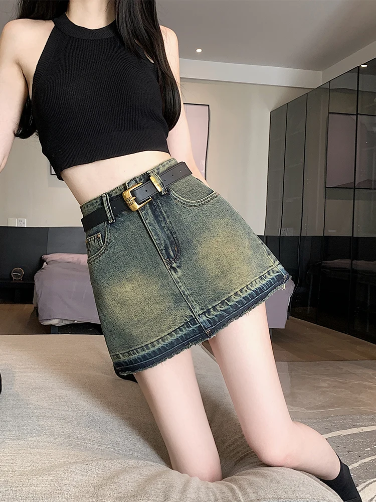 

Retro High Waist A-Line Skirt Women's Denim ort Skirt Summer 2024 Trendy Cotton Polyester Blend Comfortable Fit ort ...