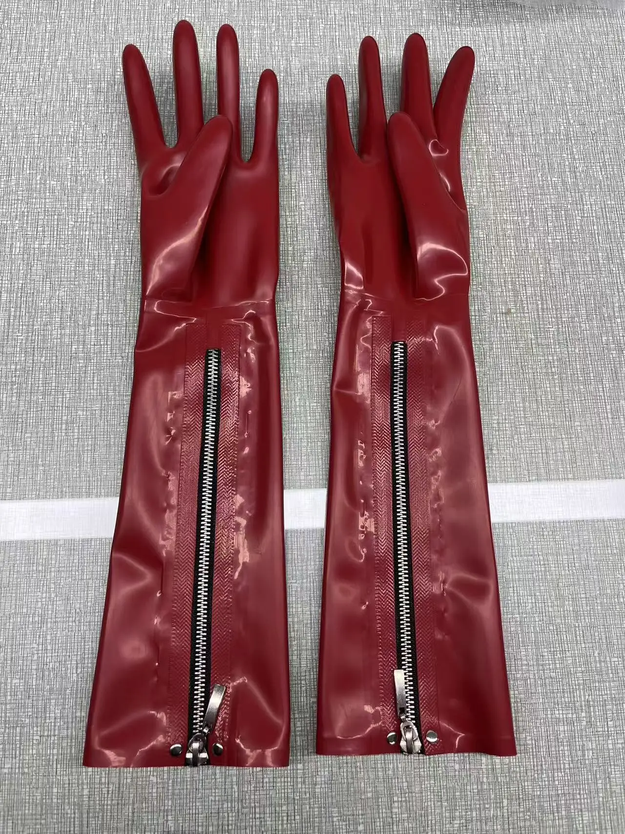 red Latex Long Gloves with Zipper