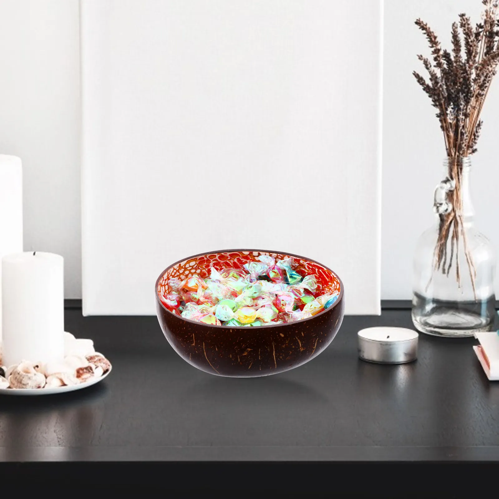 1Pcs Coconut Shell Bowl Decorative Storage Bowl for Home Office Desktop Key Candy Nuts Holder Unique Pattern Home Decor