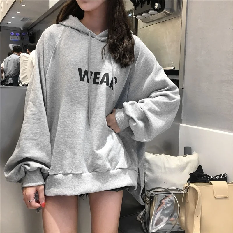 

AYUNSUE Letter Foam Plus Velvet Sweatshirts Men and Women Harajuku Oversized Hoodie Hip Hop Fashion Fitness Streetwear Xhl62