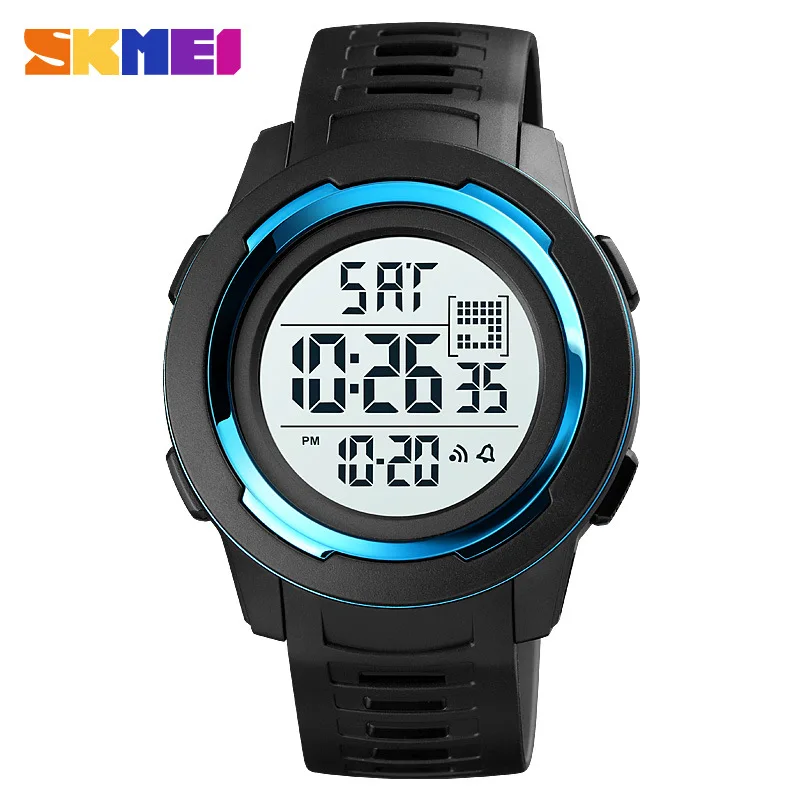 ساعة Skmei للرجال لتسلق الجبال في الهواء الطلق، ساعة إلكترونية مزدوجة الوقت مقاومة للماء، متعددة الوظائف