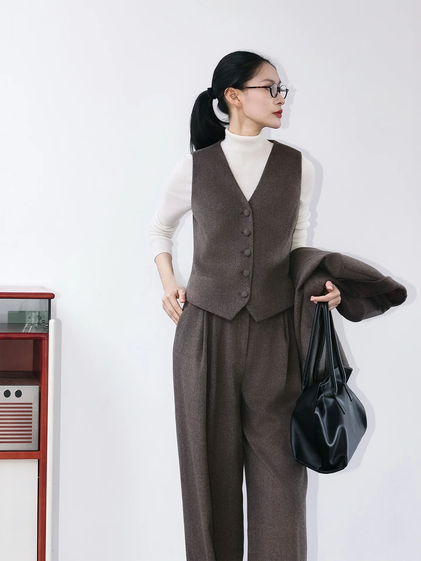 

JIEJI Zhang Spring Woolen Suit Jaet V-Ne Vest Versatile Classic Sle Faionable Workwear Commute Interview Ready