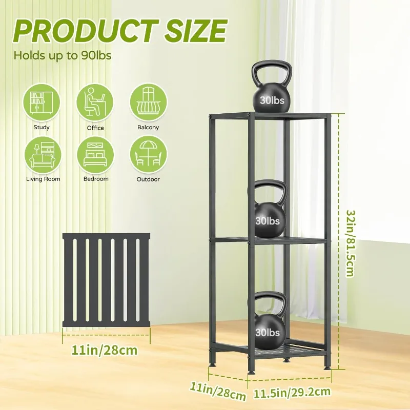 3 Tier Plant Stand Tall Indoor, 32 Inch Metal Corner Plant Stands Shelf for Outdoor Multiple Plants, Tiered Flower Pot , Black