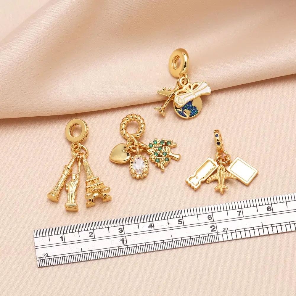 OCESRIO Enamel World Travel Pendant for Necklaces Copper Gold Plated Paris Landmark Life Tree Jewelry Making Component pdtb749