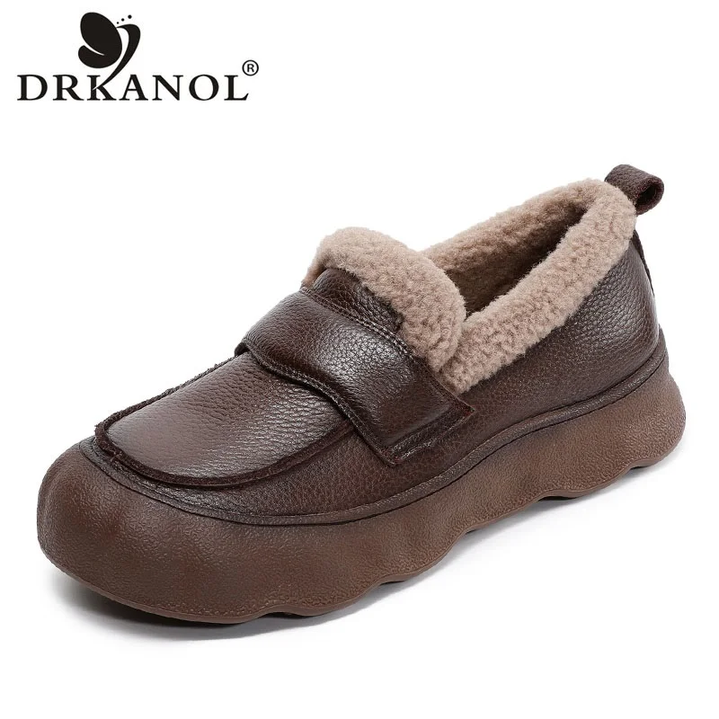 

DRKANOL 2025 Women Winter Warm Shoes Retro Flat Platform Slip On Plush Fluffy Cotton Shoes Soft Comfort Casual Loafers Female