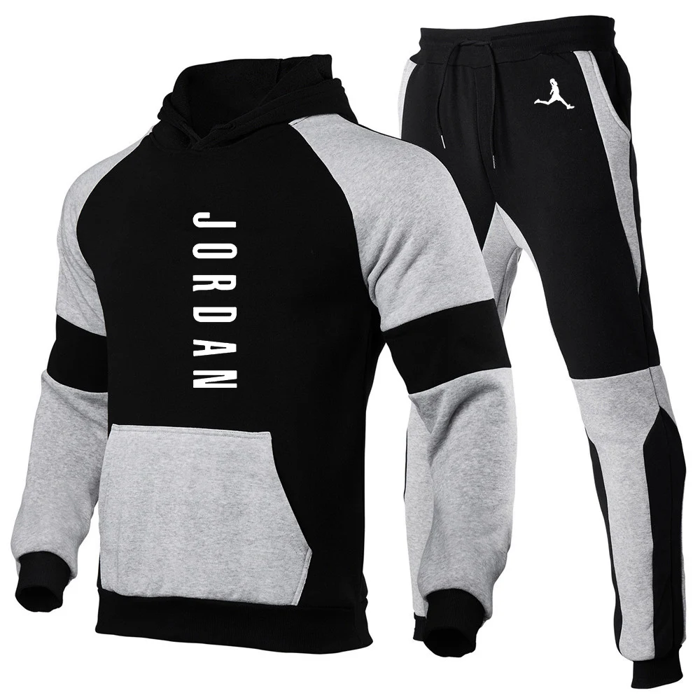 

2026 Spring And Autumn Basketball sportswear Print Men's New Patchwork Color Casual Hoodie + Trouser Harajuku Suit