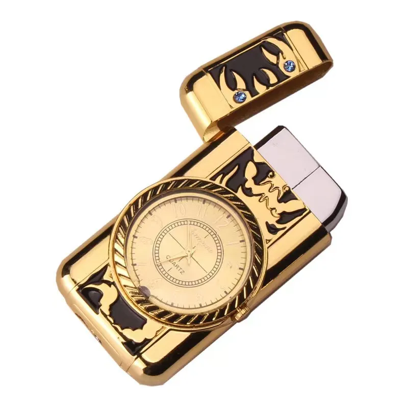 2024 Luxury LED Gold Watch Windproof Jet Butane Lighter Torch Turbo Gas Inflatable Lighter Cigar Cigarette Accessories  Gift