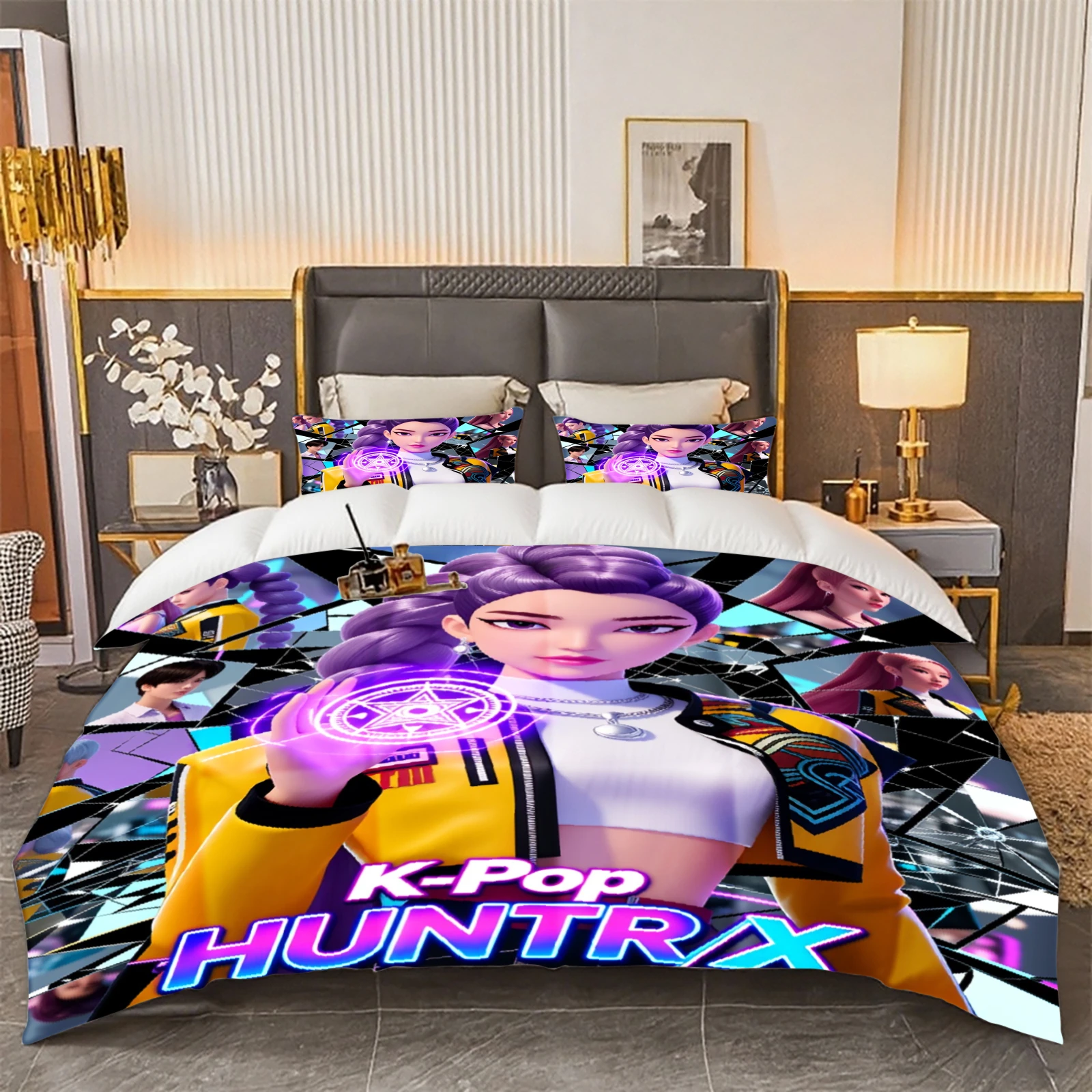 

Rumi K-Pop Bedding Set Demon Hunters Themed 3D Print Student Dormitory Single Quilt+2Pillowcases Boys Girls Gift Christmas Decor