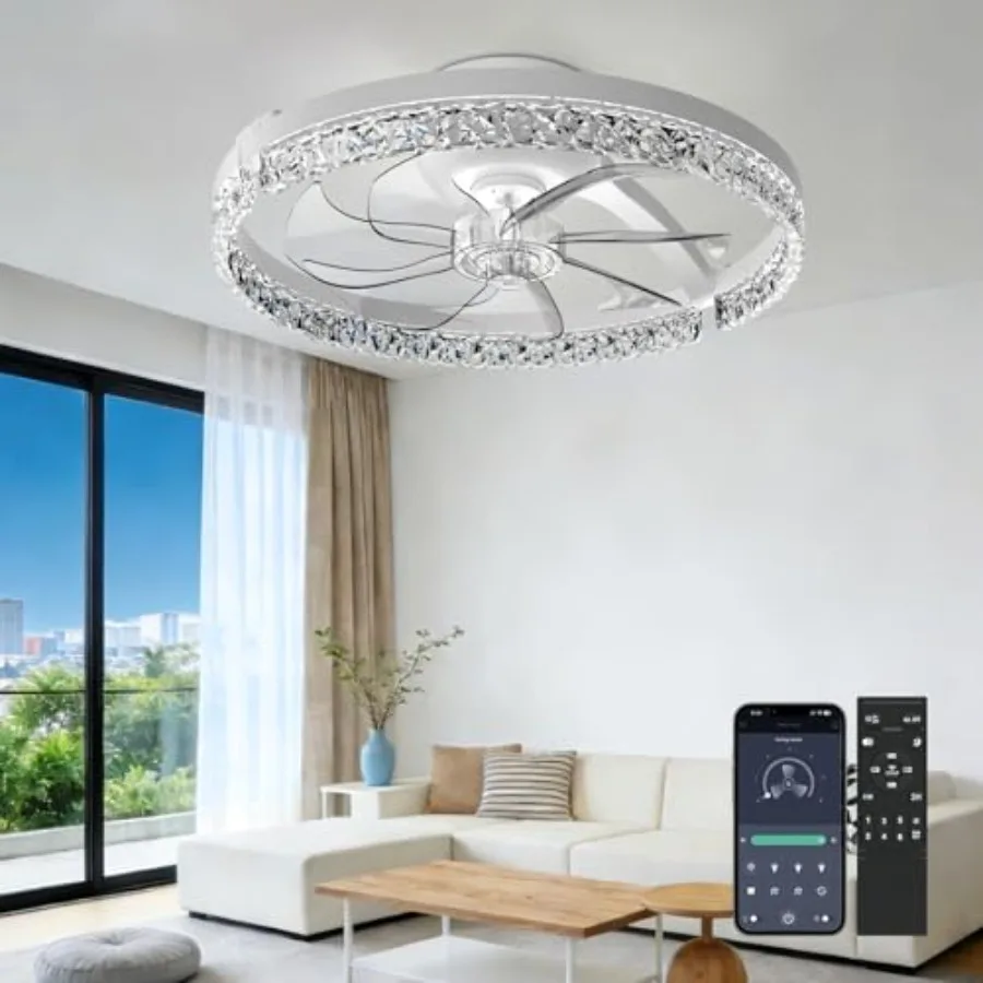 

Ceiling Fans with Lights, 20 Inch Low Profile Fandelier with APP Control, Ultra Quiet, 3CCT and 6 Wind Speeds for Bedroom, Livi