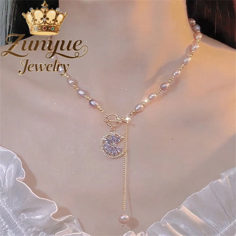 

Natural Freshwater Pearl Necklace A Unique And Versatile Collarbone Chain For Women In Summer, Zircon Pendant Necklace Exquisite