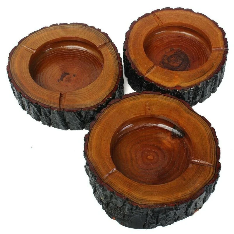 Wooden Ashtray Round Tobacco Cigarette Ashtray Winter Home Smoking Accessories