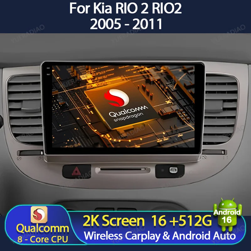 Radio para Auto Android 16 para Kia RIO 2 RIO2 2005 - 2011 Reproductor Multimedia Estéreo de Video Carplay y Android Auto Mirror Link 2DIN DVD