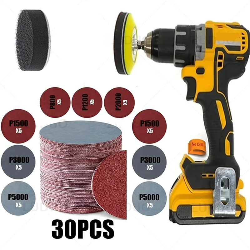 Papel de lija de 3 pulgadas, discos de lijado en seco y húmedo de 75MM, gancho y bucle, grano 60-5000, 15-45 Uds. Para pulido de faros de coche, restauración de reparación