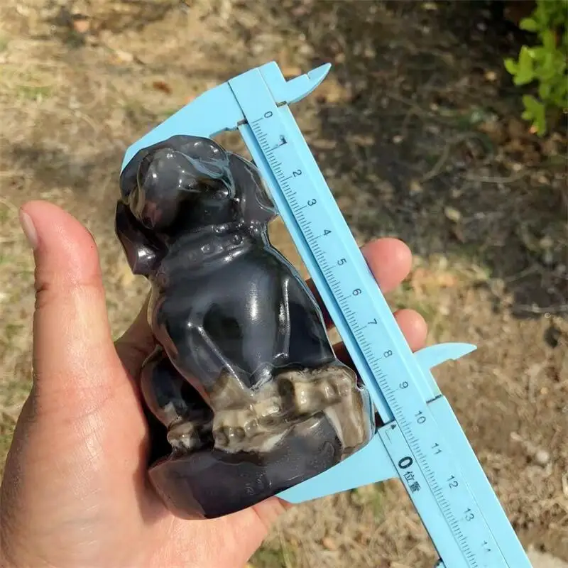 Natural Volcanic Agate Dog Carving Hand Cartoon Stones Healing Polished Mineral Ornaments Home Decoration