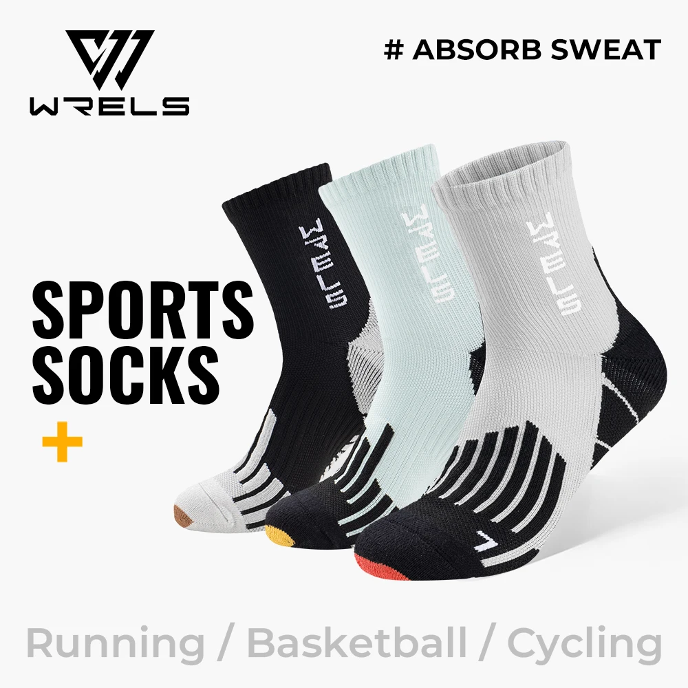 WRELS Sports Socks Arch Support 3D Anti Slip Quick Dry Breathable Cushioned Soccer Gym Training Outdoor Athletic Socks Men Women