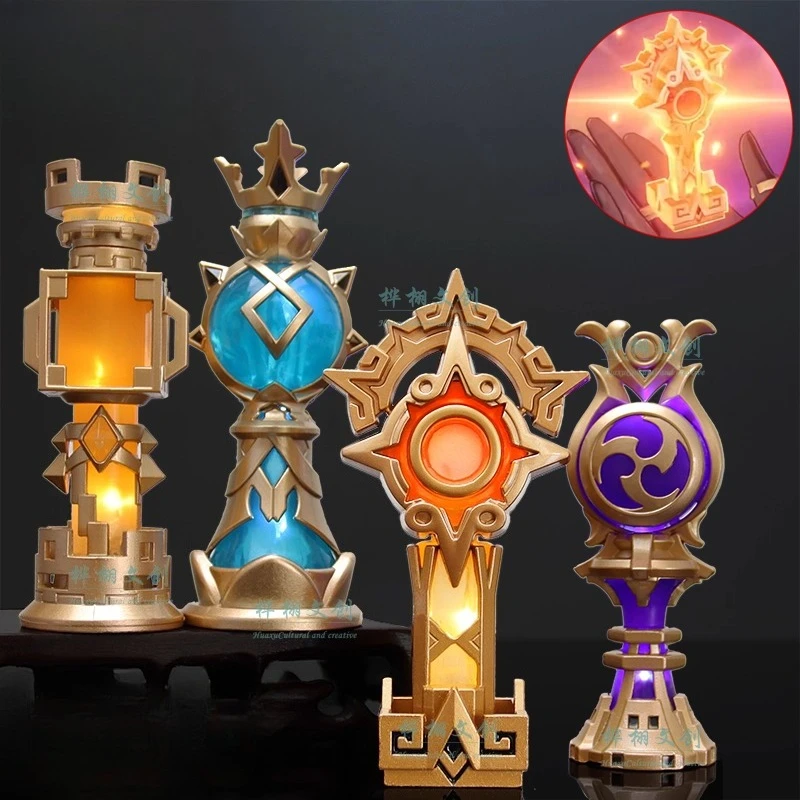 Versión de iluminación Anime Genshin Impact accesorios de Cosplay Ojo del viento Dios Wendy corazón de Dios trueno modelo de Metal adornos Juguetes