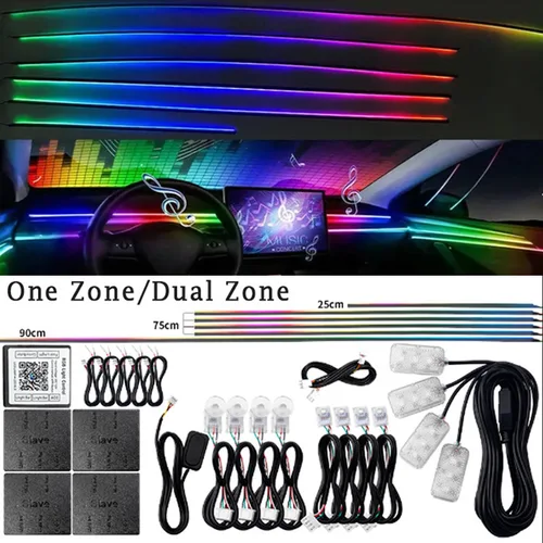 Luces Led de ambiente para coche 6/10/14/18 en 1, RGB 213, tiras acrílicas de 64 colores, Streamer sinfónico, Kit de lámpara de ambiente Interior de arcoíris