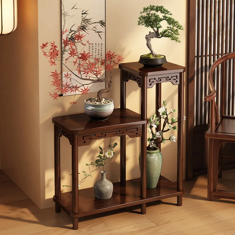 

Chinese-style flower rack living room floor-to-ceiling rack balcony solid wood indoor multi-layer