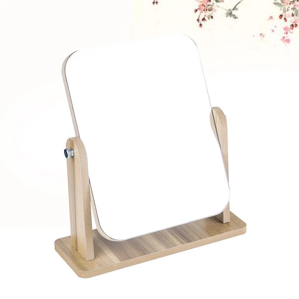 1Pcs Makeup Mirror Wooden Rectangular Rotatable Desktop Mirror Clear Glass Stable Support for Women Girls