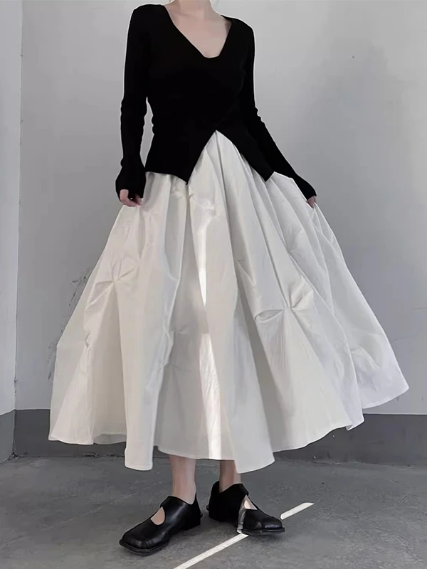 

Текстурированная плиссированная юбка в стиле ретро, женская ранняя осень, новая утягивающая большая юбка с эластичной резинкой на талии, юбка трапециевидной формы