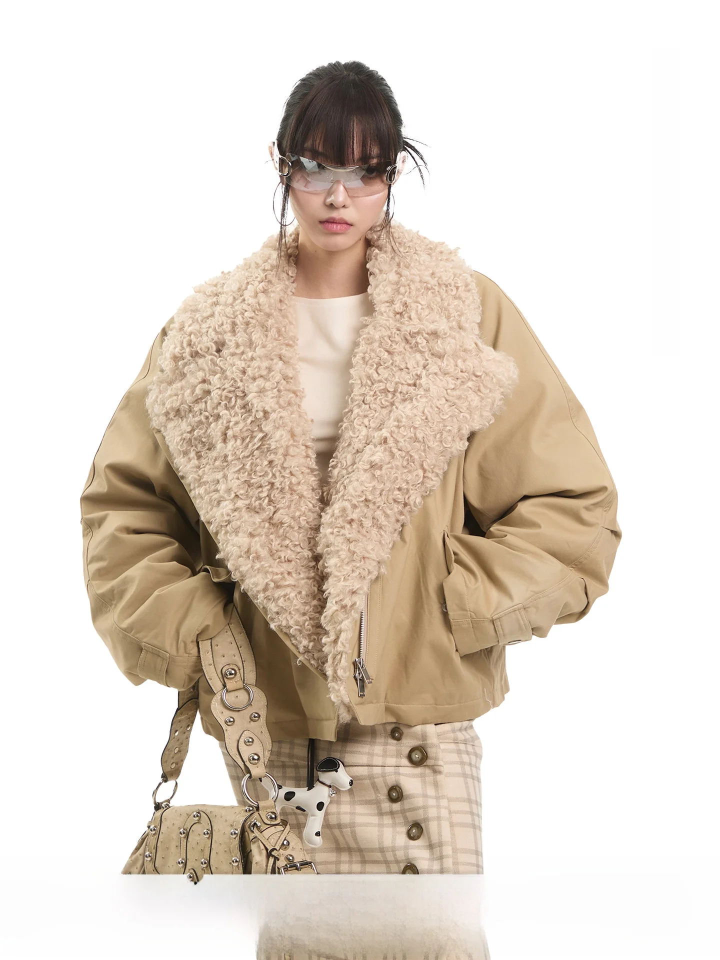 

UNCMHISEX Американская ретро-куртка из хлопка с воротником из овечьей шерсти, женская осенне-зимняя универсальная теплая хлопковая куртка-пальто, верхняя одежда