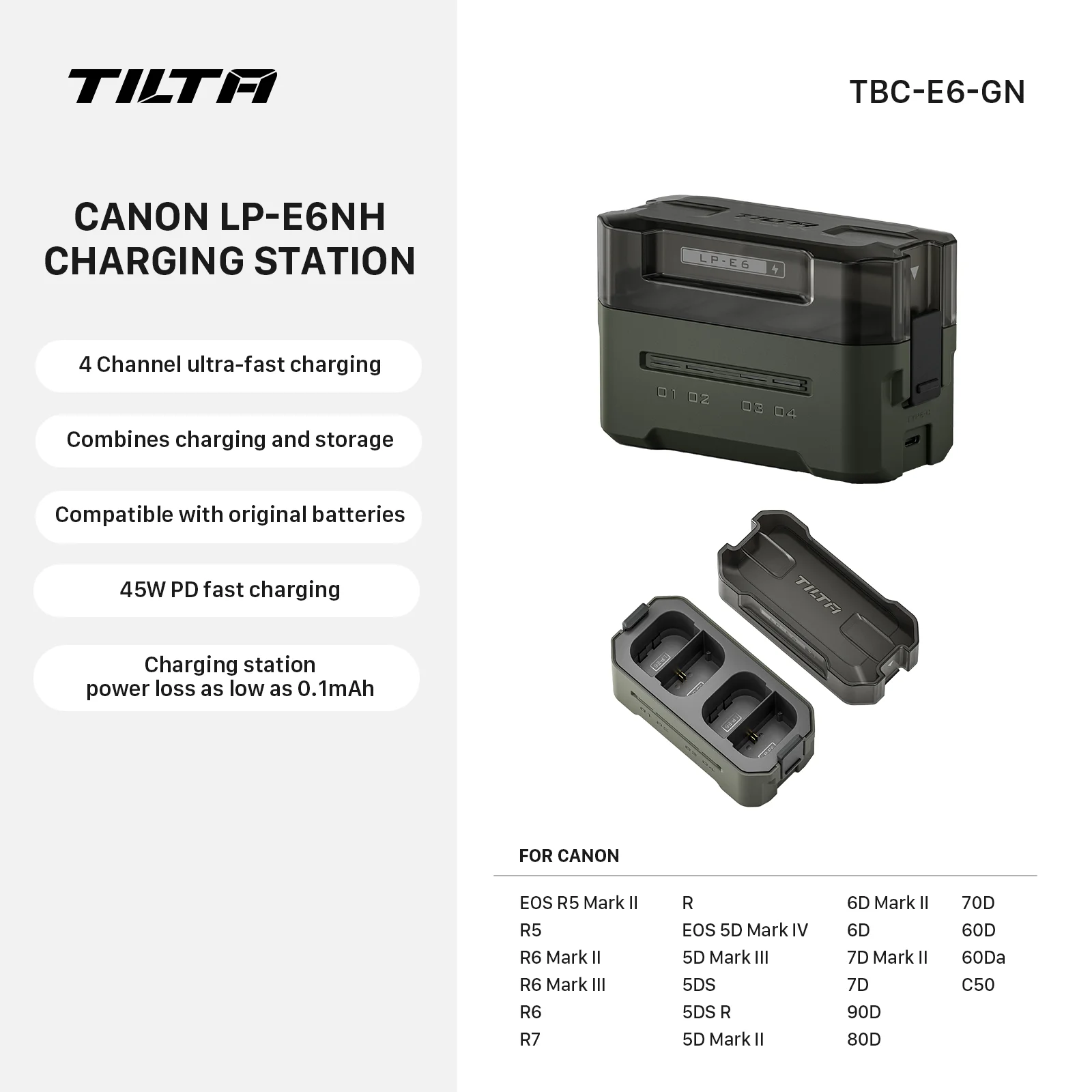 TILTA NP-FZ100 Batterijlader 4-kanaals snellaadstation 45W USB-C PD LED voor Sony A7IV A7SIII FX3 FX30 A6700 ZV-E10 Canon