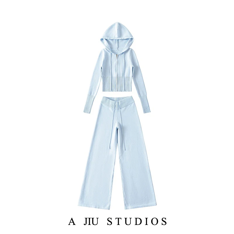 

Du's Improved Version Spicy Girl Casual Two-Piece Set Belly Button Waist-Cinching ort Knitted Open Cardigan Drapey Spor L...