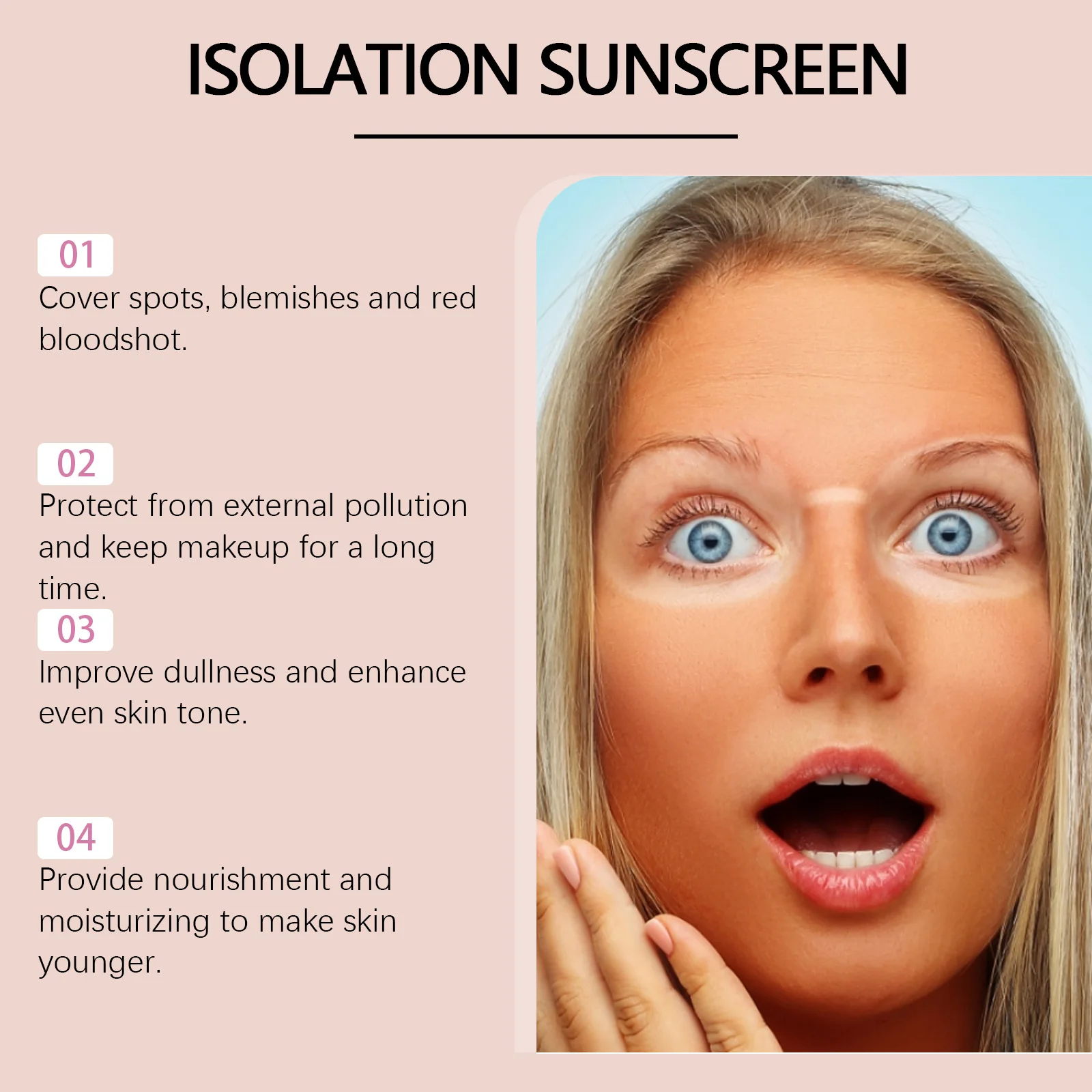 Jaysuing 40g Isolation Sunscreen Tri-Color Cream Waterproof Sweatproof Makeup Foundation Natural Makeup Base Cream Long Lasting
