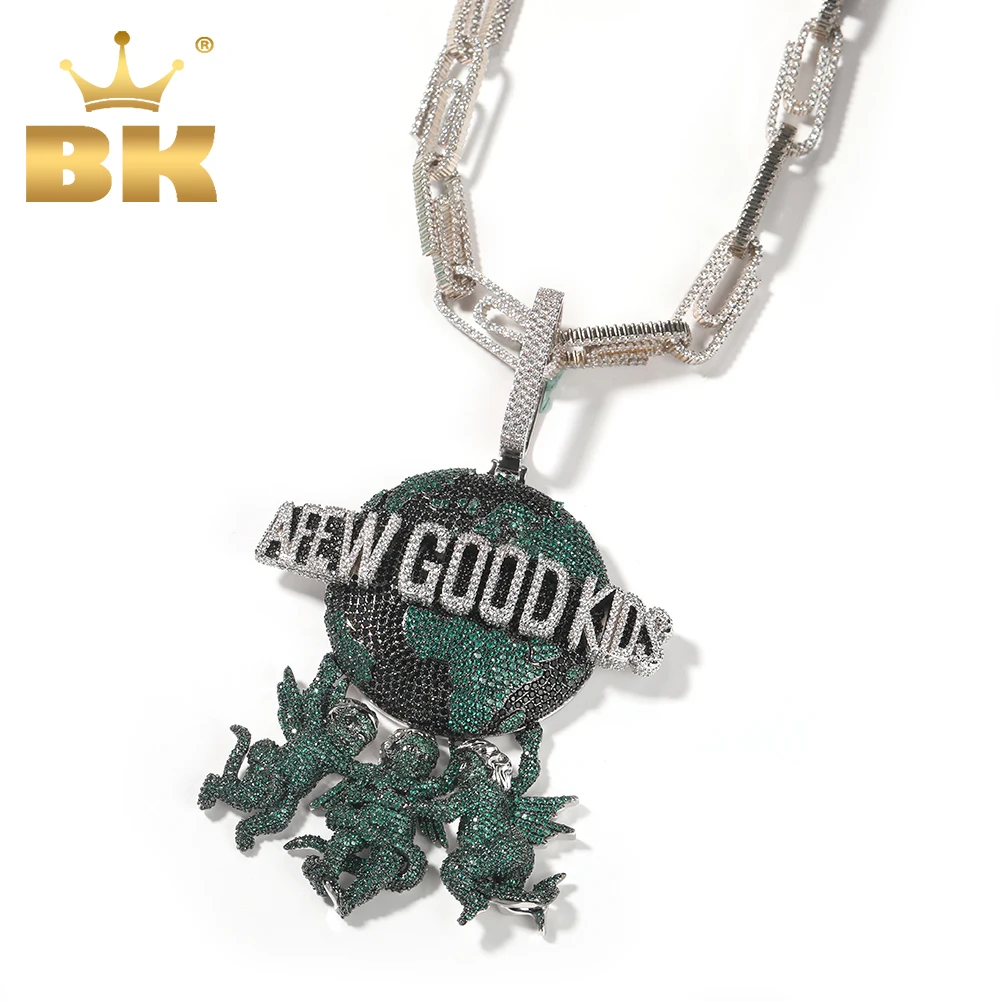 

TBTK A FEW GOOD KIDS Letters 3 Angels Earth Pendant Setting Bling Cubic Zirconia Chain Hiphop Rapper Jewelry For Gift
