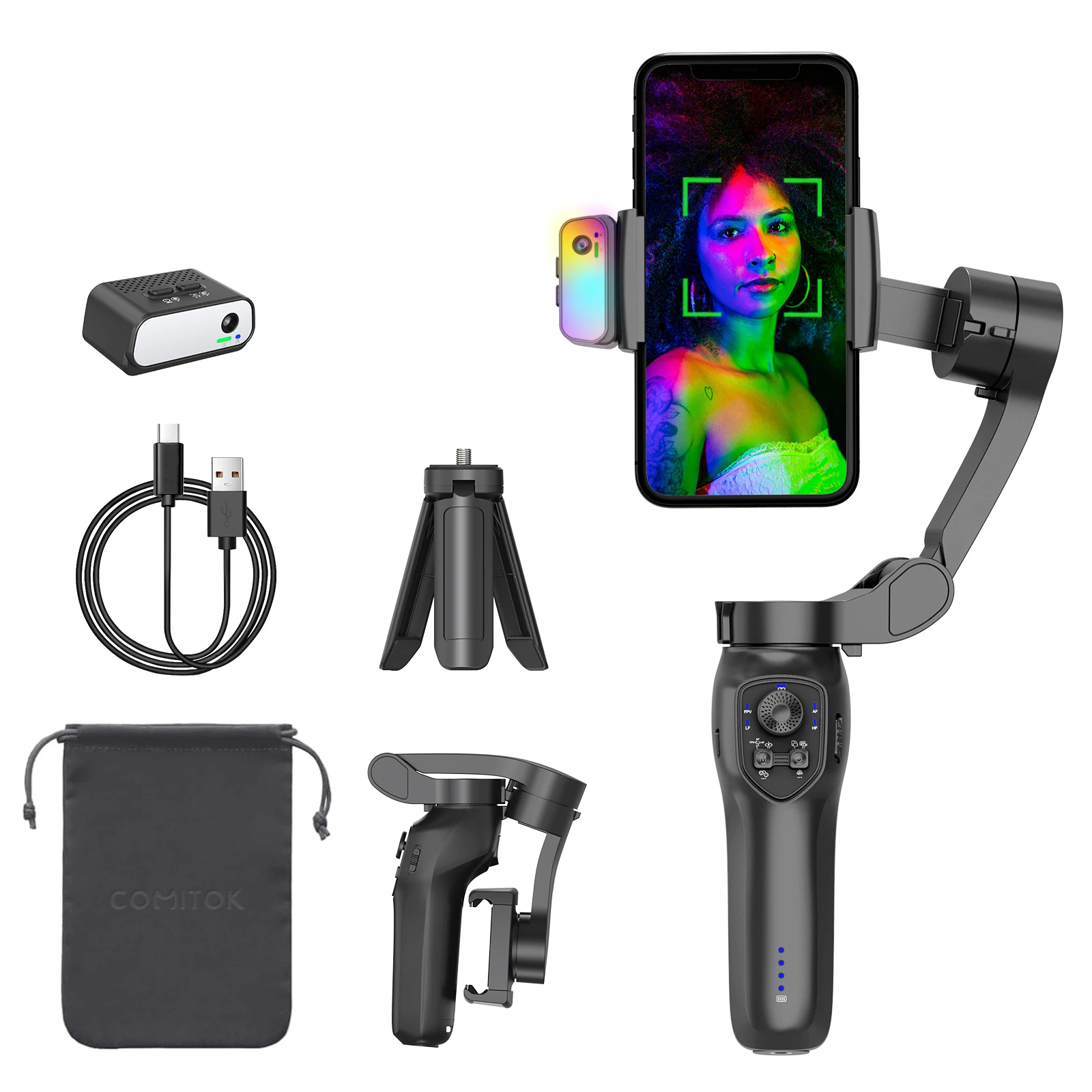 360 מעקב פנים אוטומטי עם תאורת RGB גימבל 6 תנועות מייצב טלפון תומך טריפוד סלפי סטיק מכירה חמה L7C חלק 3 צירים