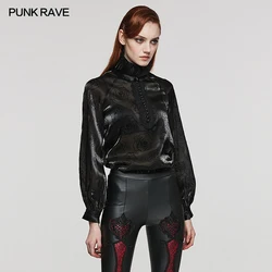 Punk Rave Black Women Goth splendida camicia Top Rose floccato tessuto a rete WY1563