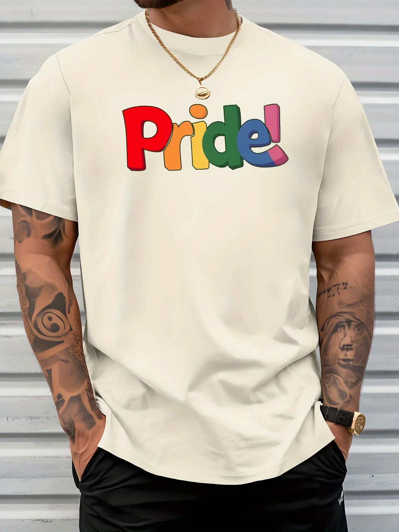 T-shirt décontracté en coton pour homme, col rond, respirant, à manches courtes, imprimé lettres Pride, pour un usage quotidien