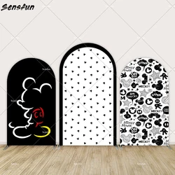 Comic Mickey Mouse Birthday Arched Wall Backdrop Cover Black and White Retro Mickey Photography Background Party Banner