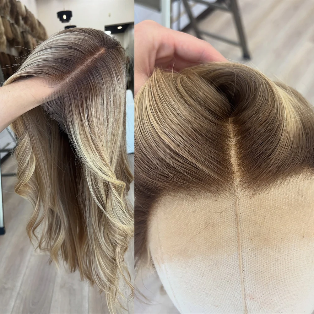 Aschblonde 13x4 Lace-Front-Perücke für Frauen, Balayage-Synthetikfaser, luxuriöse Perücke mit natürlichem Haaransatz, realistische Perücke für Cosplay-Partys