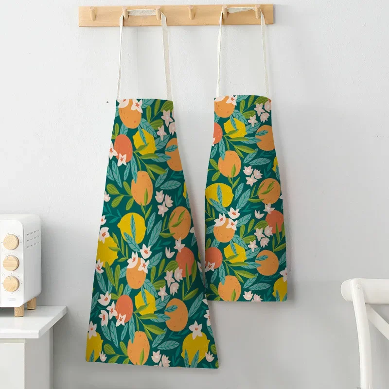 Fruit Cotton Linen Apron Cherry Orange Lemon Printed Kitchen Women Baking Waist Bib Home Cooking Sleeveless Pinafore Delantal