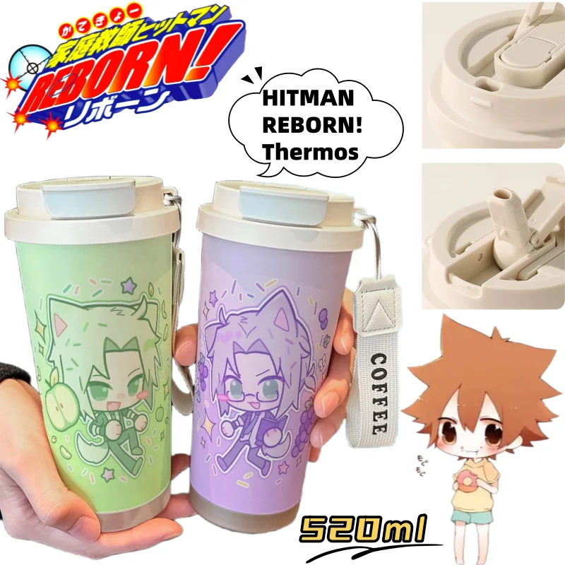 HITMAN REBORN! Tsuna Sawada insulated cup with high-quality anime cartoon print large capacity portable student double straw cup