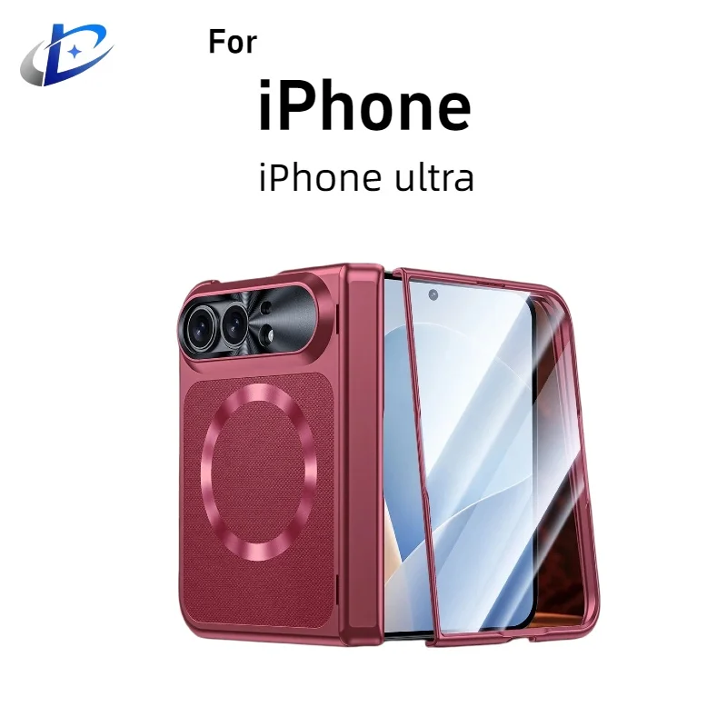 For iPhone Duo Magnetic Phone Case Simple Central Axis with Magnetic Ring Spray-Coated with Leather Integrated Case and Film