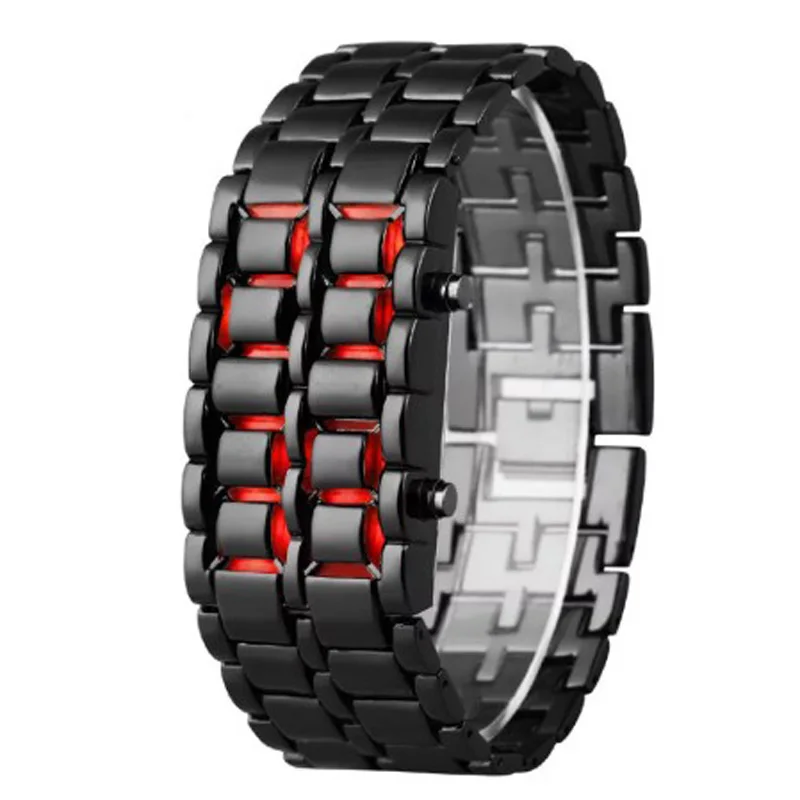 Men Led Digital Watches Lava Iron Samurai Watches Men Black Stainless Steel LED Electronic Watch Men Sports Watches reloj hombre