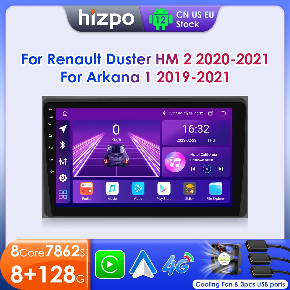 Hizpo автомобильный радиоприемник для Renault Duster HM 2 2020 2021 Arkana 1 2019-2021 беспроводной CarPlay Android Авто No 2din DVD 8Core 8 + 128G GPS