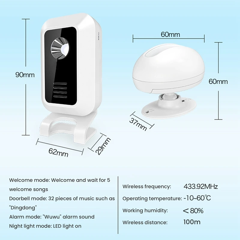 Timbre inalámbrico con Sensor dividido infrarrojo, timbre con Sensor de movimiento, 1 Juego