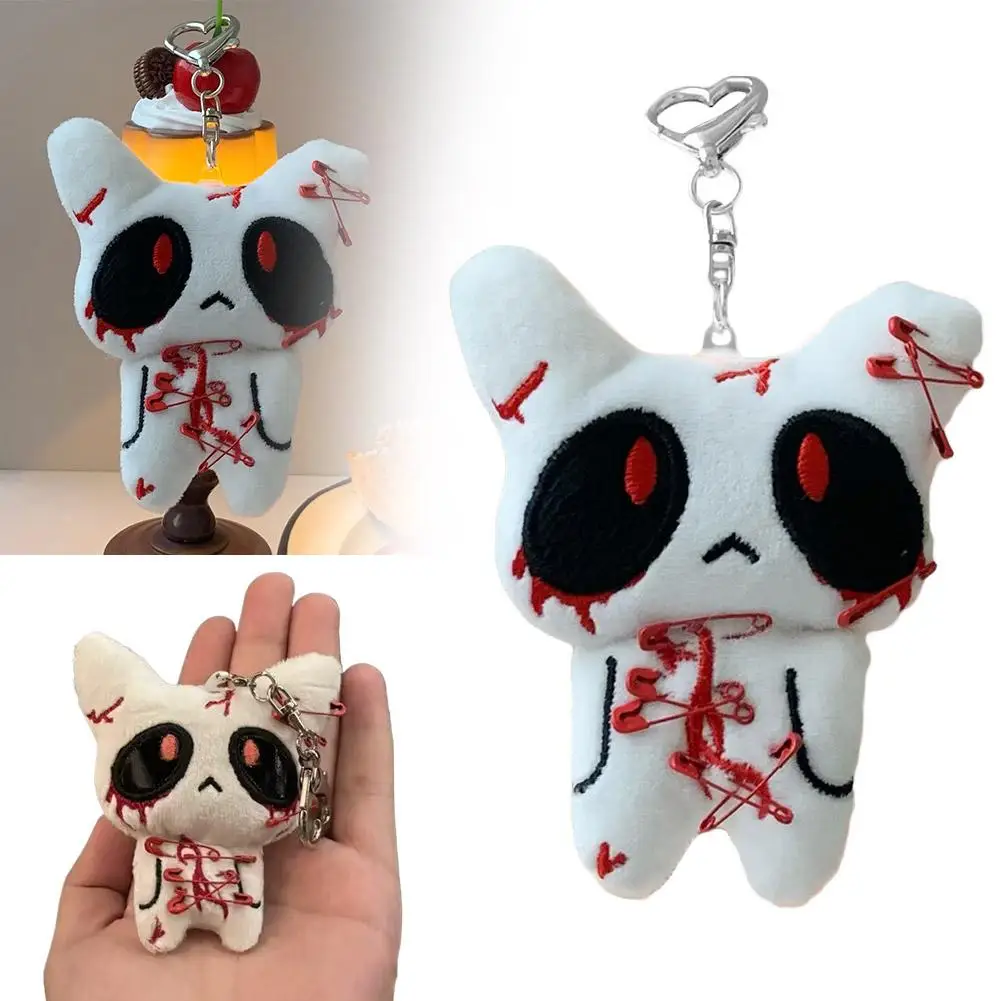 Halloween Geisterpuppe Schlüsselanhänger Plüsch Blutige Puppe Gothic-Stil Gruseliger Rucksack Anhänger Herzschnalle Anhänger als Geschenk
