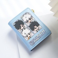 Chibi Black White Link Click Vegan Leather Anime Wallet for Student Bifold RFID Blocking Card Holder Mini Purse Short Money Clip