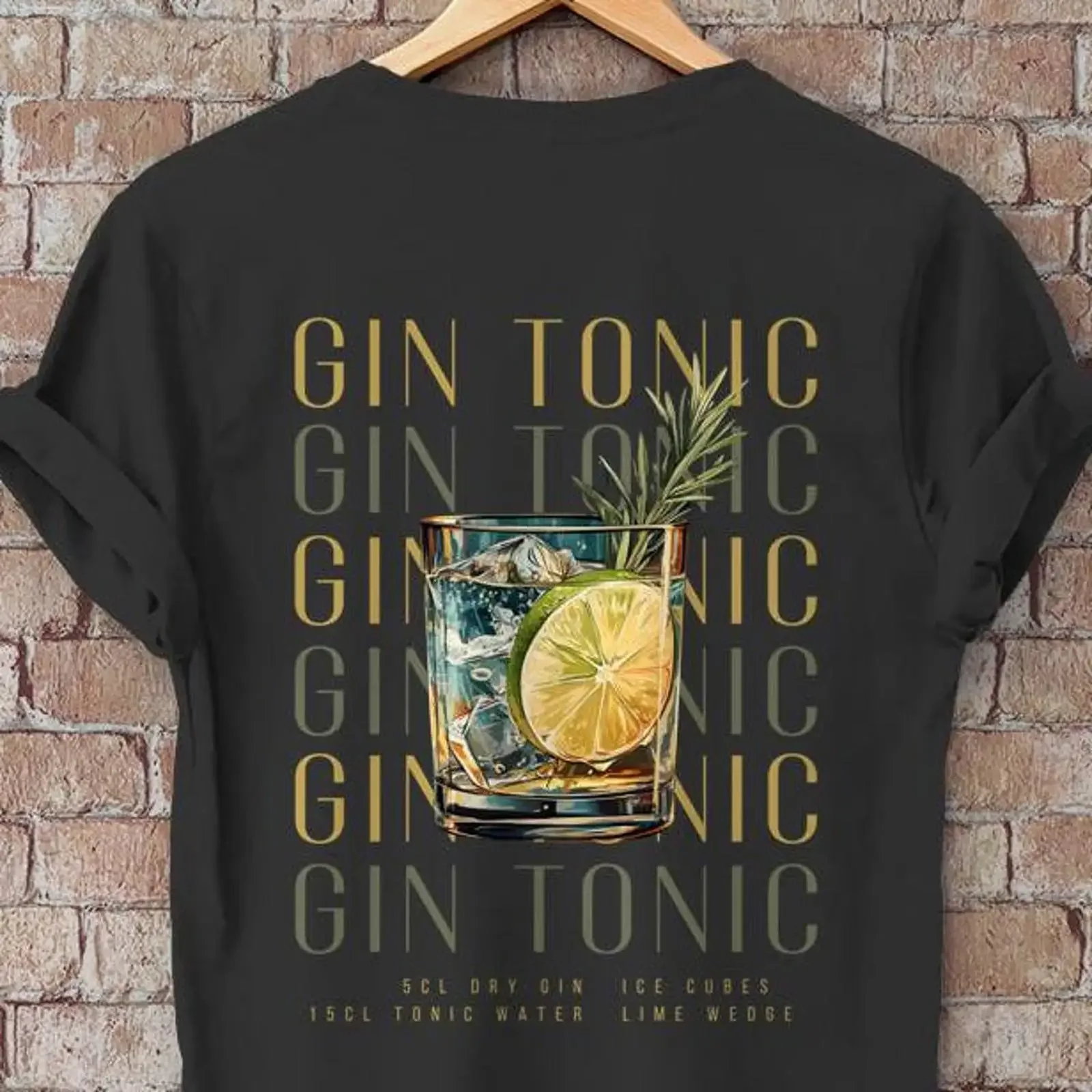 Camiseta Gin Tonic con ilustración de bar de cócteles, estilo vintage, ropa de calle a la moda, cómoda, con gráfico de diseñador