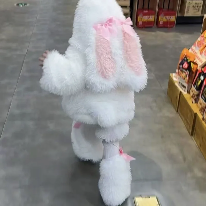 Cute Kids Plush Rabbit Cosplay Costume Cartoon Children Tops Pants Hat Animals Set Girls Halloween Party Outfits Costume Gift