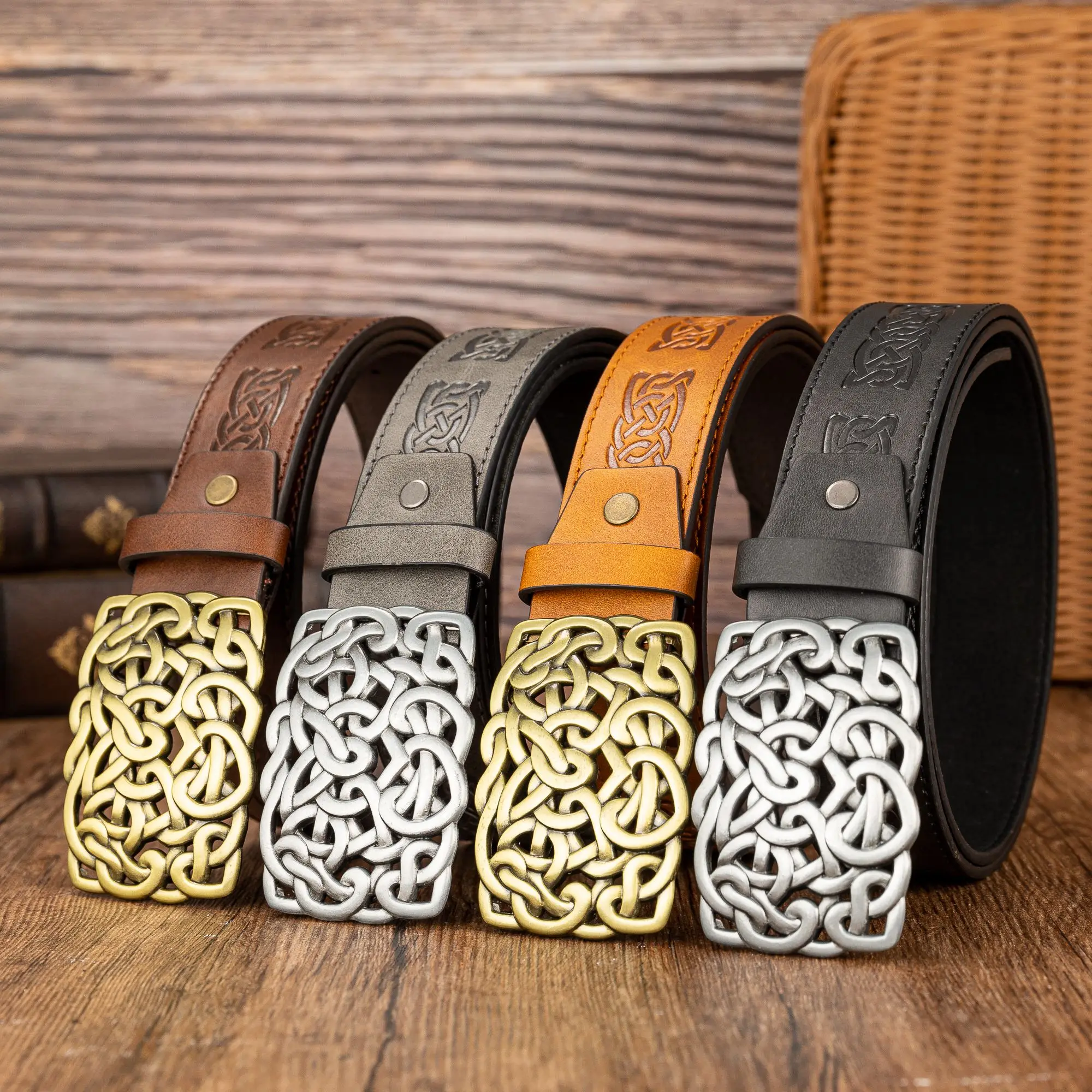 Hollowed-out Messy Lines Big Plate Buckle Trend Messy Lines PU Embossed Belt All-in-One Belt for Men and Women
