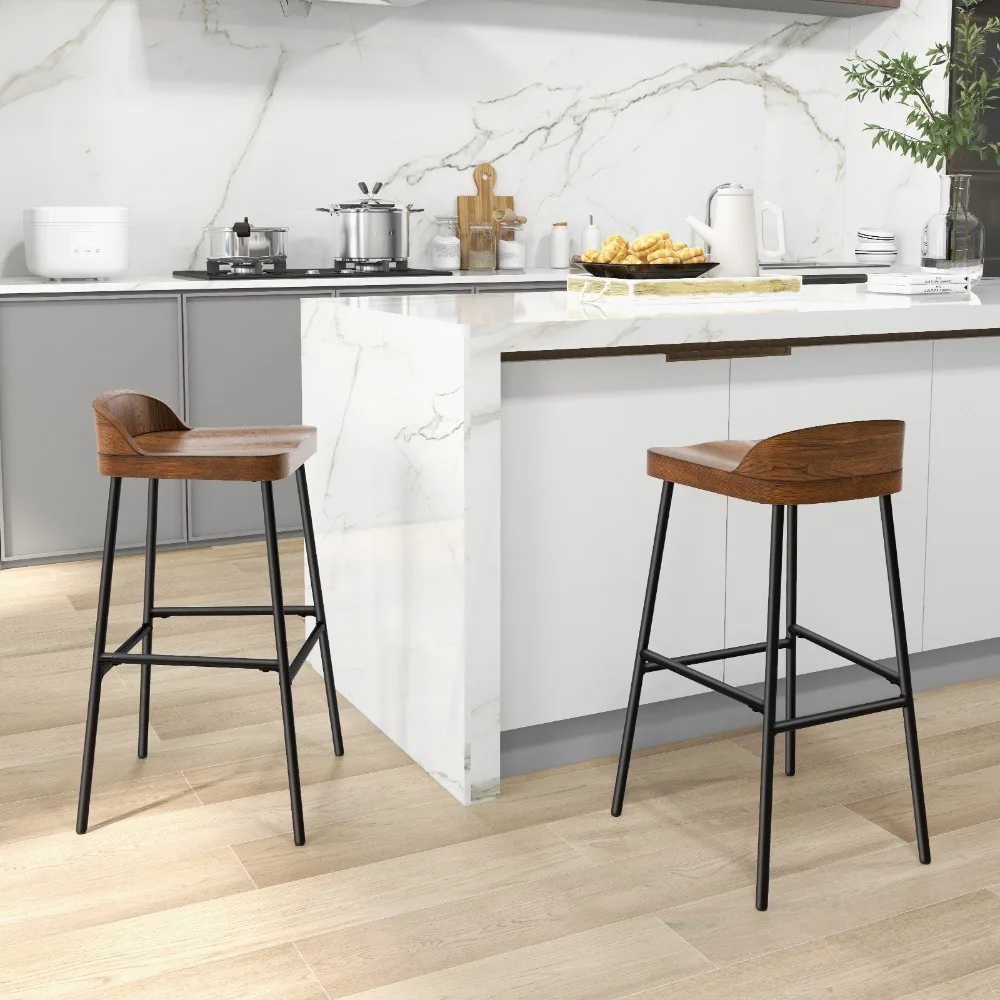 4PCS Industrial 29" Bar Stool Bar Height Saddle Seat Kitchen Stool Low Back