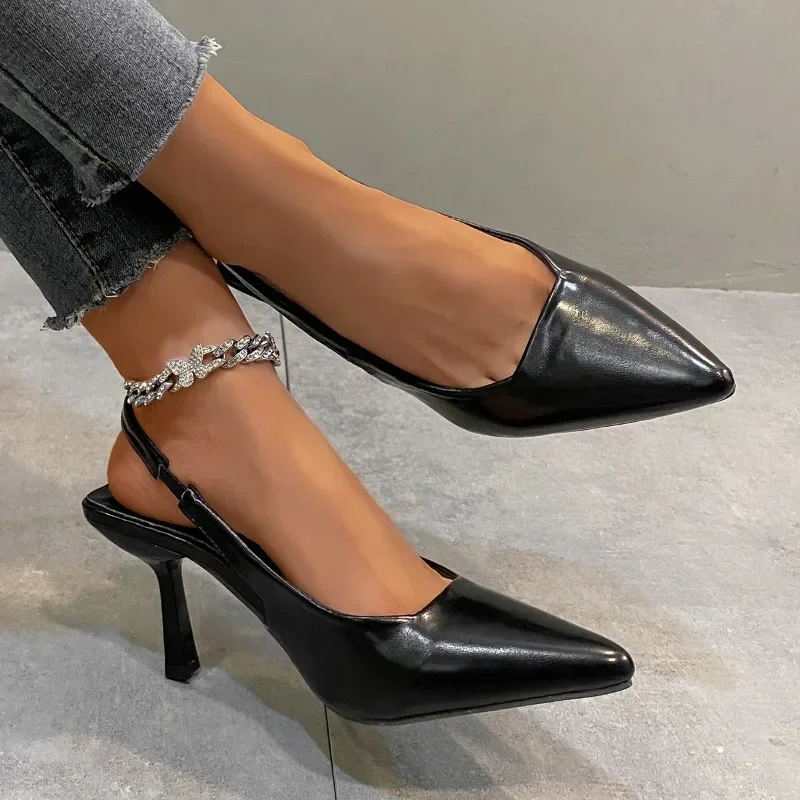 Slingbacks pointus léopard pour femmes, talons hauts, tempérament français, talons courts, chaussures simples, sandales sexy, mode printemps et été